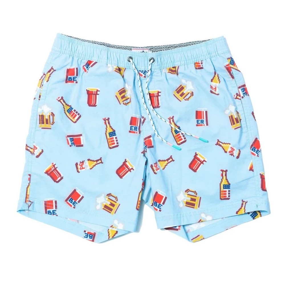 PARTY PANTS Men's Blue Beer Me Graphic Print Swim Trunks Shorts Size:XL